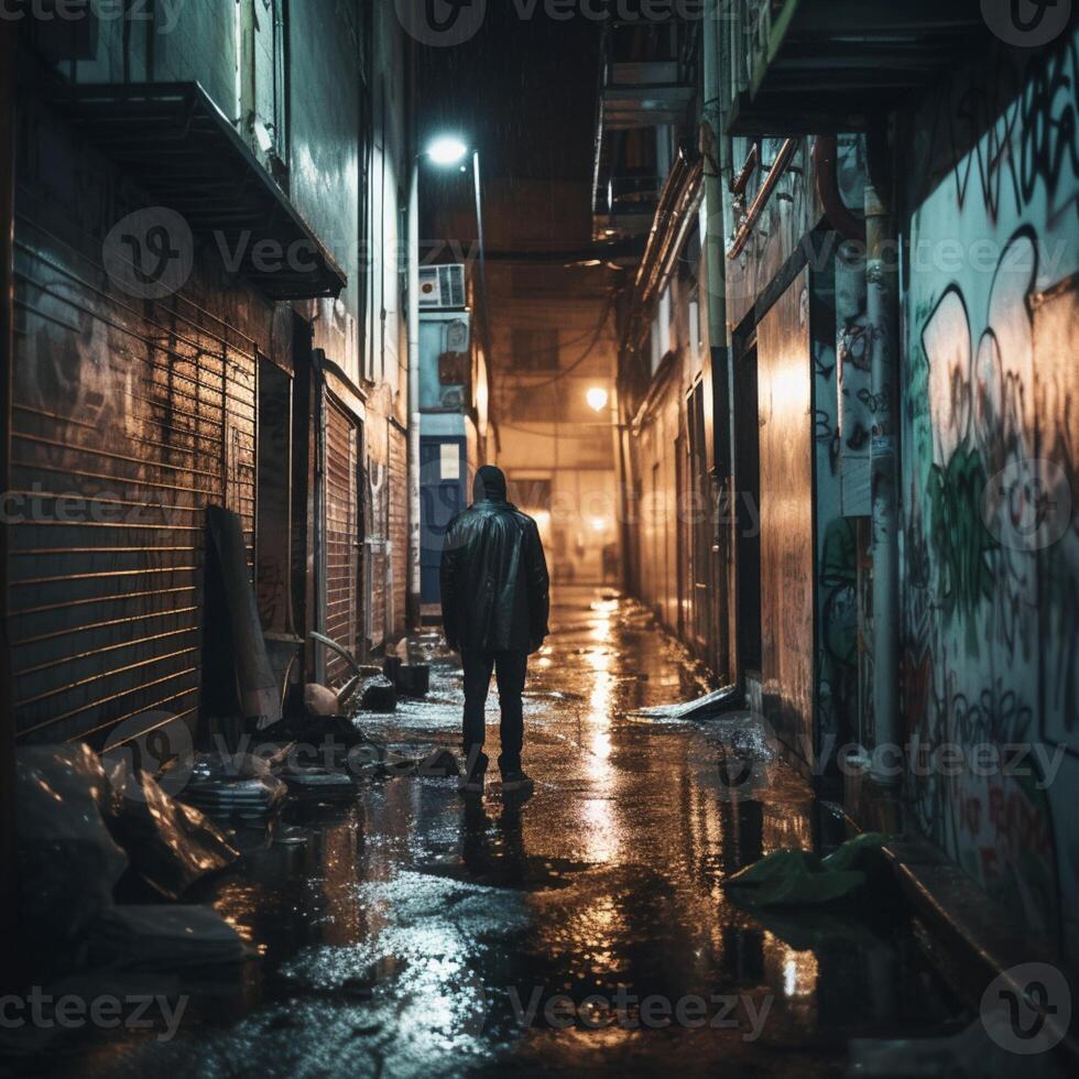 A man walking in streets in night photo