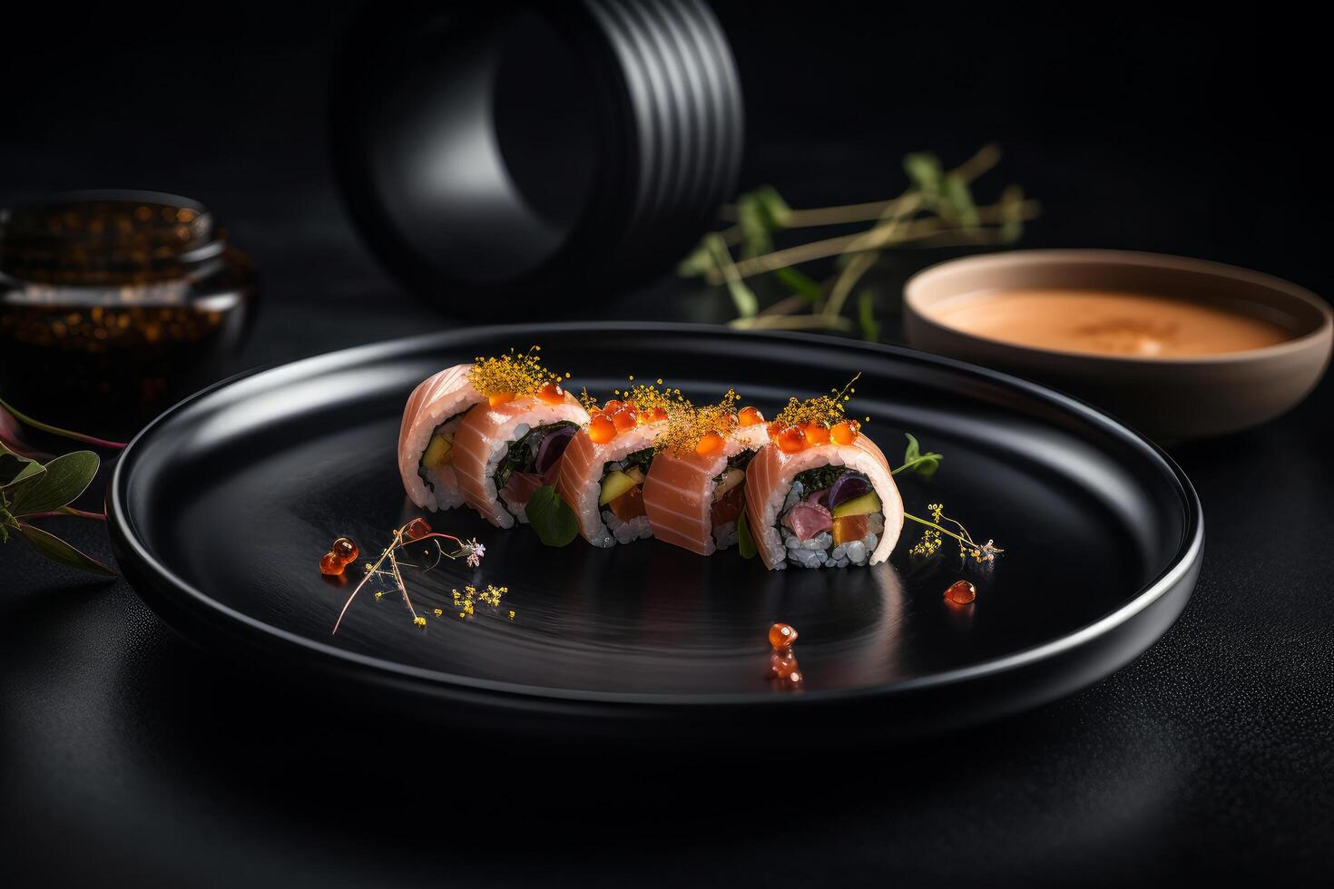 Sushi on black background. Illustration photo