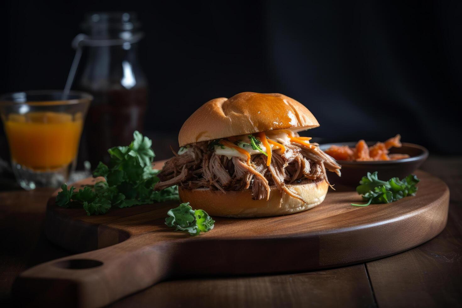 American barbecued pulled pork sandwich Illustration photo
