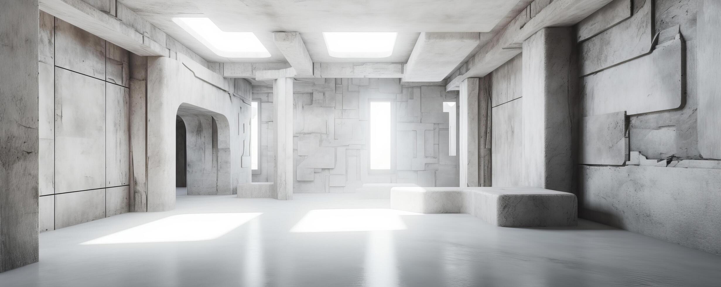 Abstract grey room with light and windows. Illustration photo