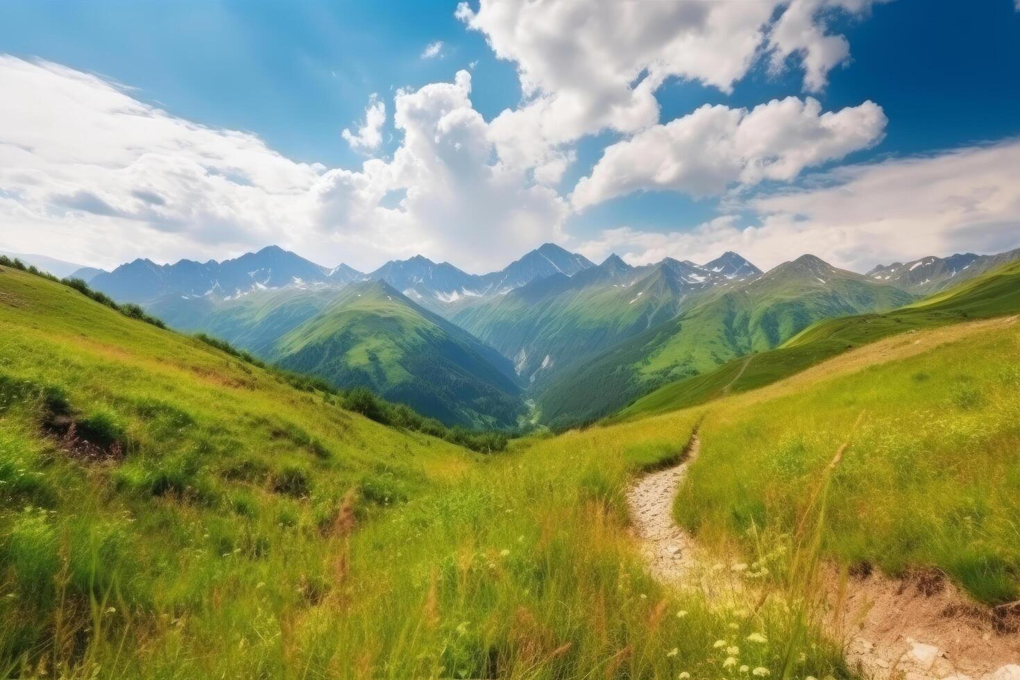 hermosa montaña paisaje antecedentes. ilustración ai generativo foto