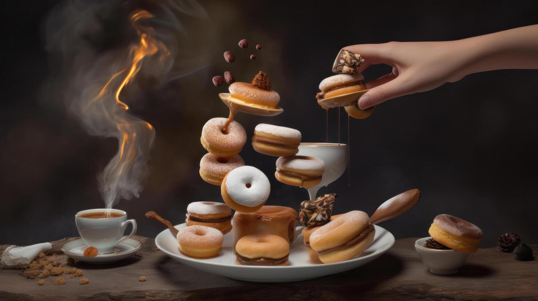 Floating donuts. Illustration photo