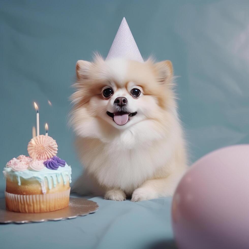 Cute funny birthday dog. Illustration photo