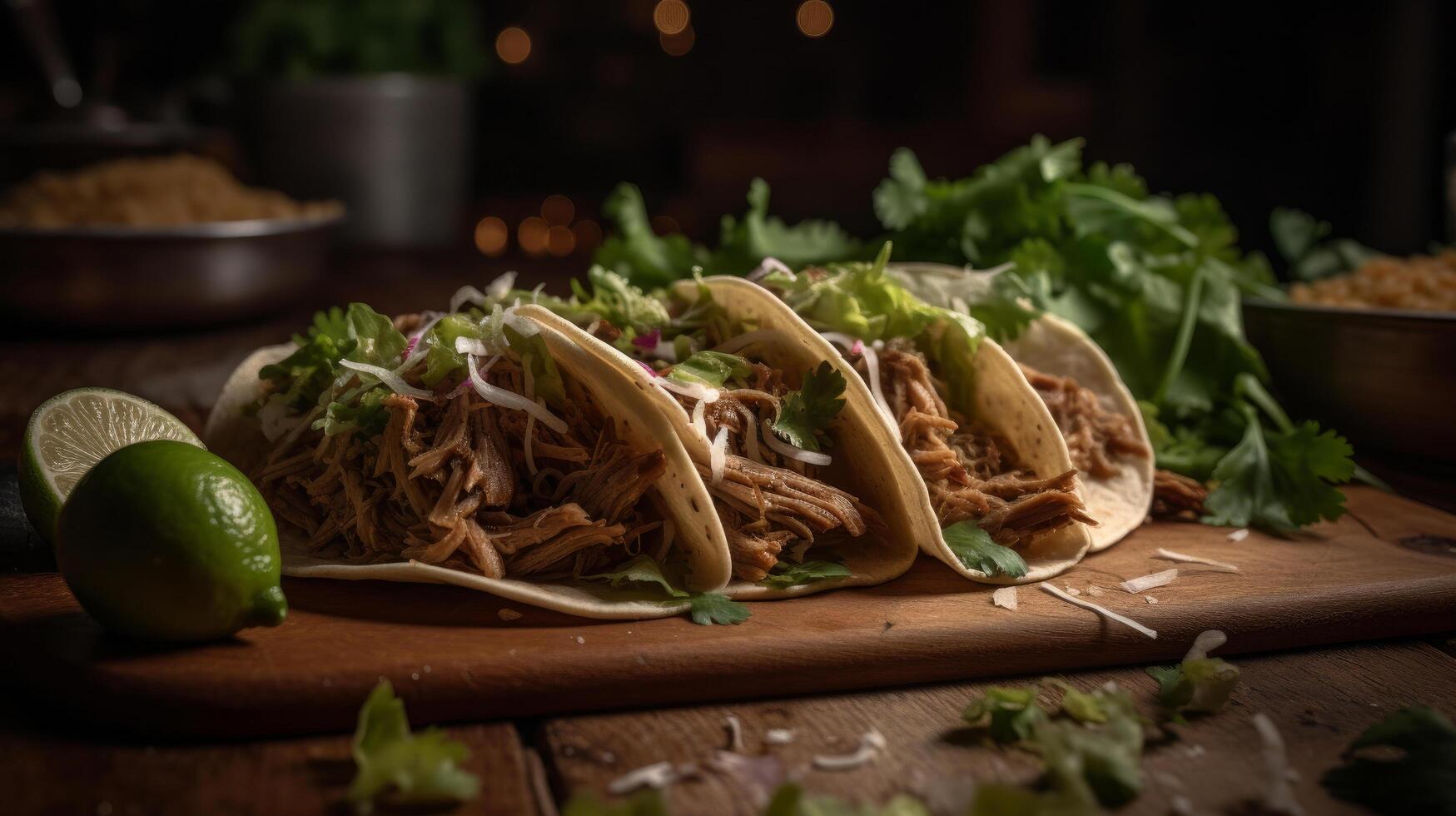 mexicano americano Cerdo Carnitas tacos ilustración ai generativo foto