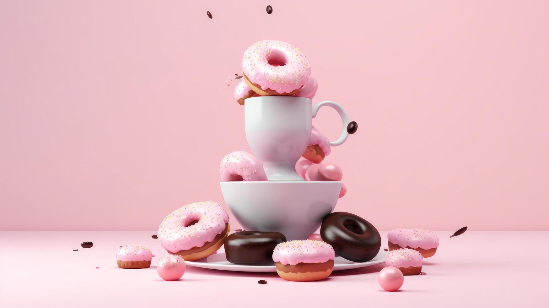 Floating donuts. Illustration photo