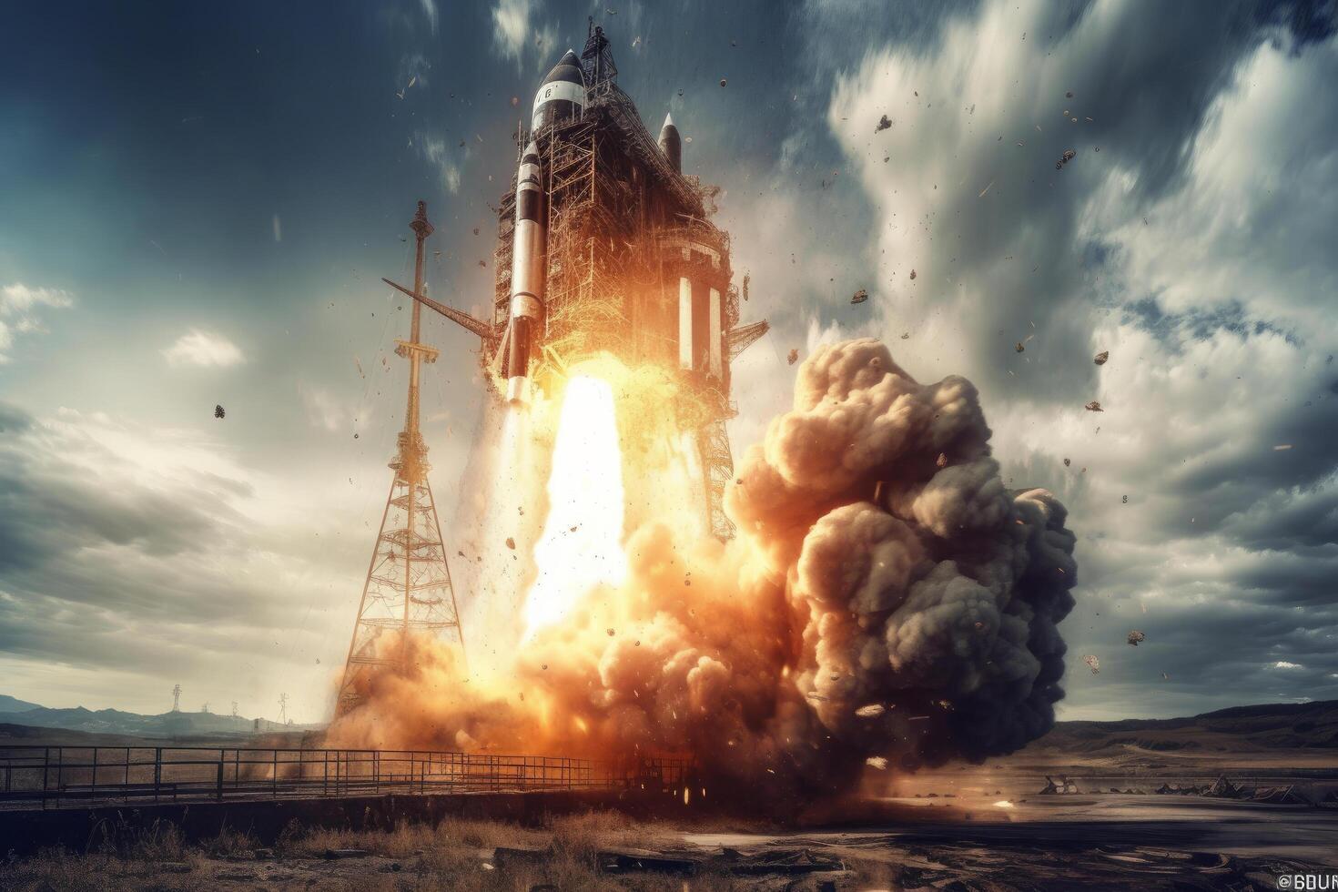 Space wallpaper rocket launch explosion with fire exploding. Illustration photo