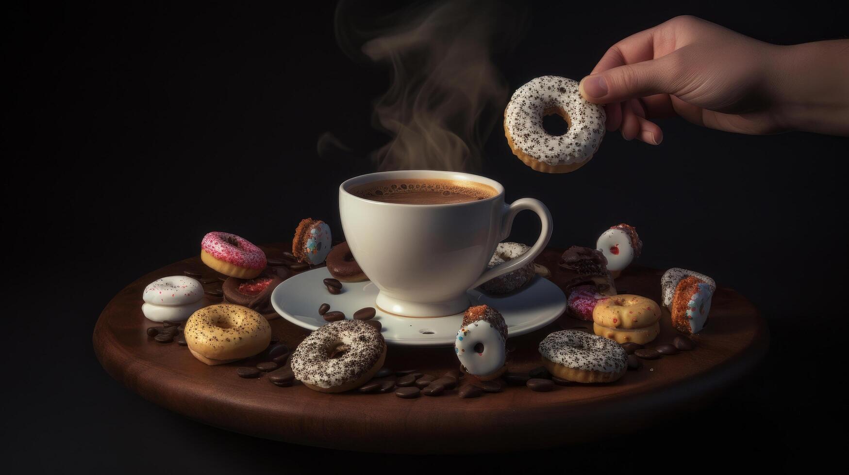 Floating donuts. Illustration photo