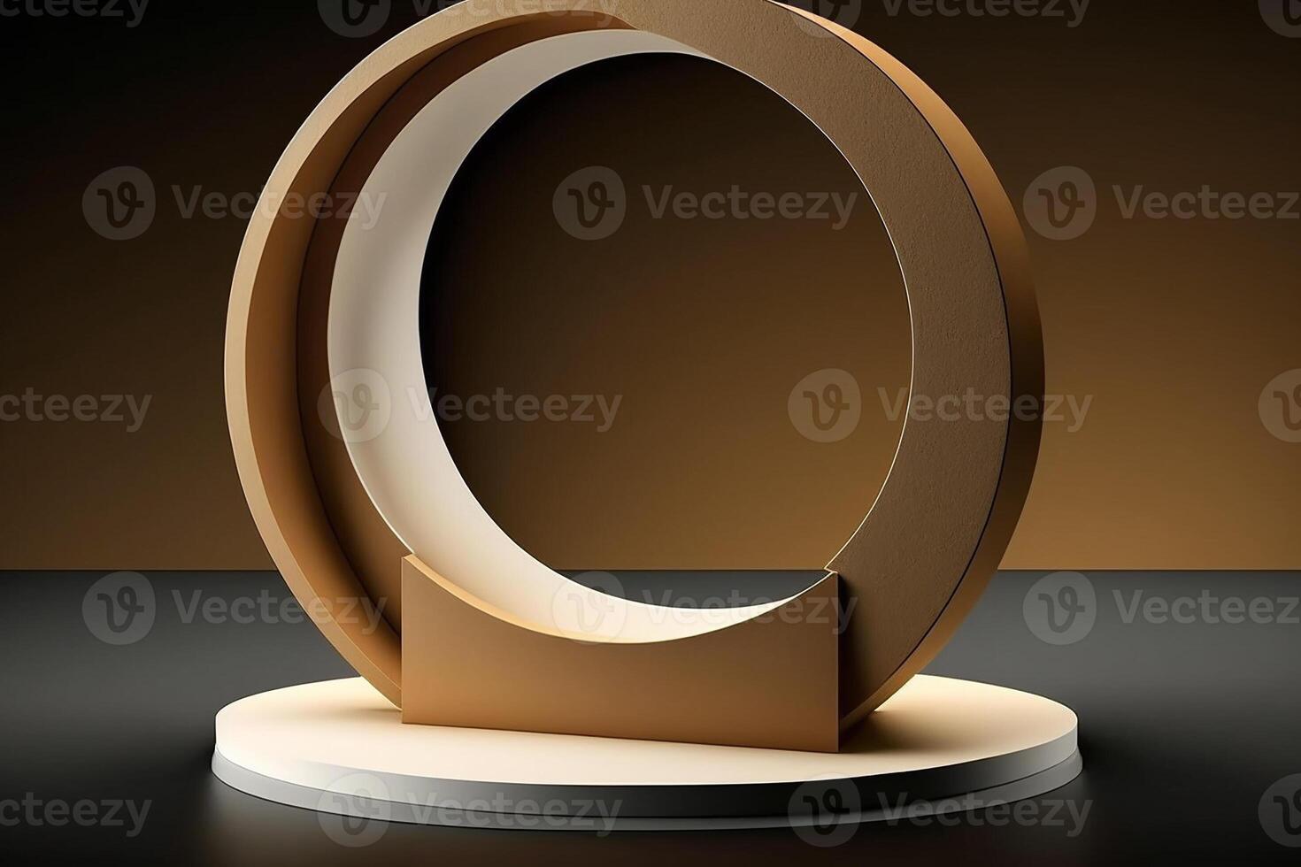 Illustrations. Yellow golden stage podium mock up product display showcase, promo template for business and technology premium brand display platform. photo
