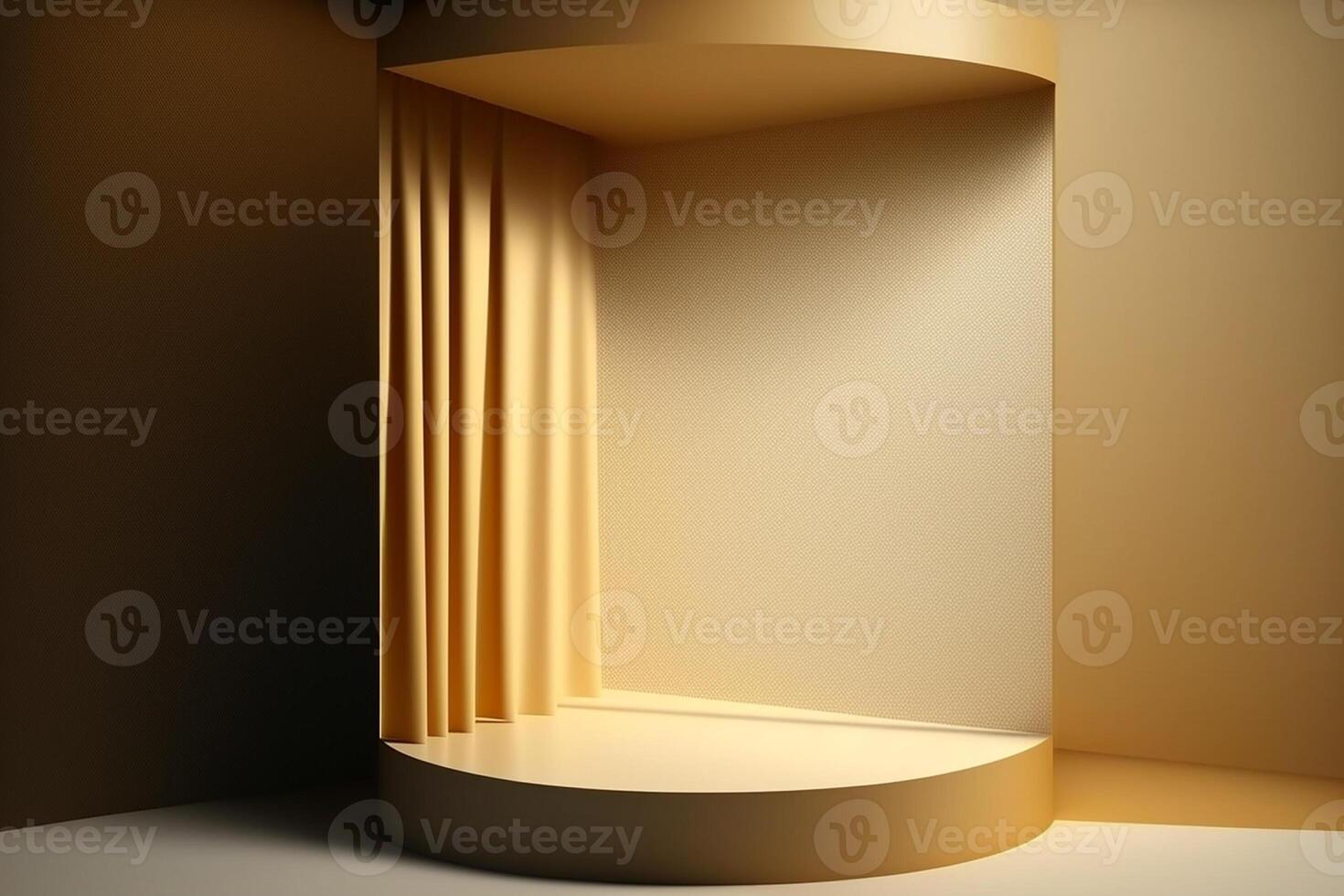 Illustrations. Yellow golden stage podium mock up product display showcase, promo template for business and technology premium brand display platform. photo