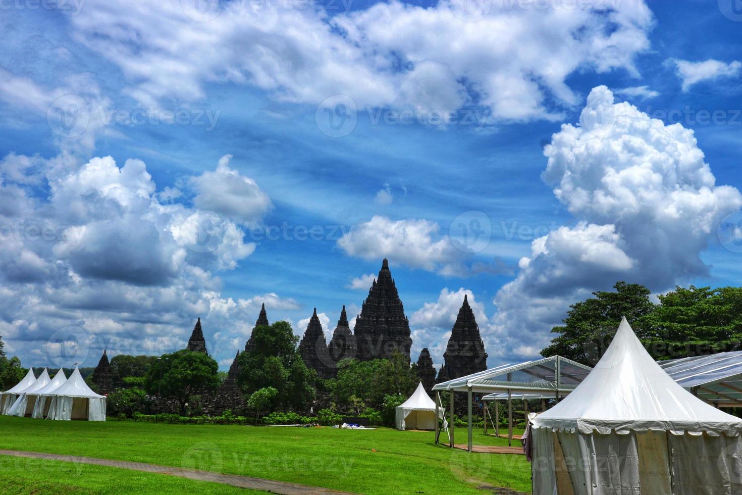 White tent in the courtyard of the Prambanan temple for the ramayana dance photo