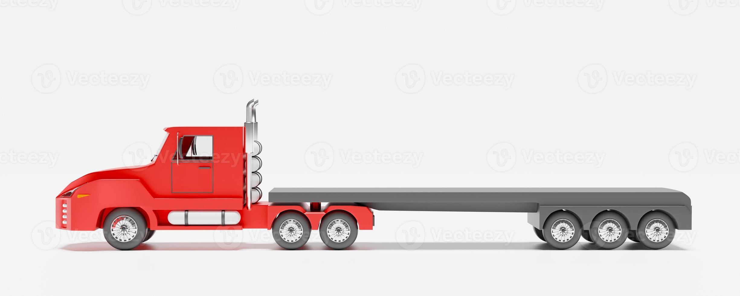 red tractor and trailer or semi truck on white background ,3d illustration or 3d rendering photo