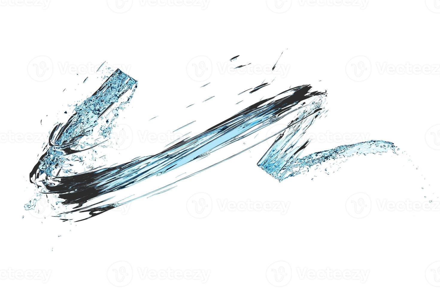 3d water splash transparent, clear blue water scattered around isolated on white background. 3d render illustration photo