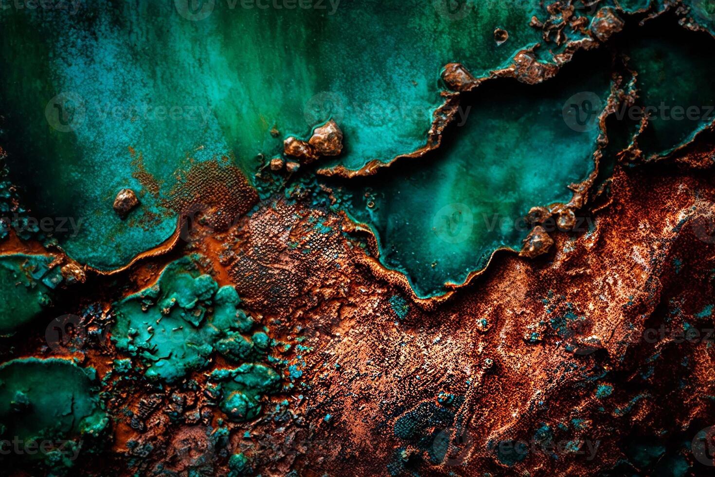 Oxidized Metal blue green Copper Patina. Abstract oil and acryl