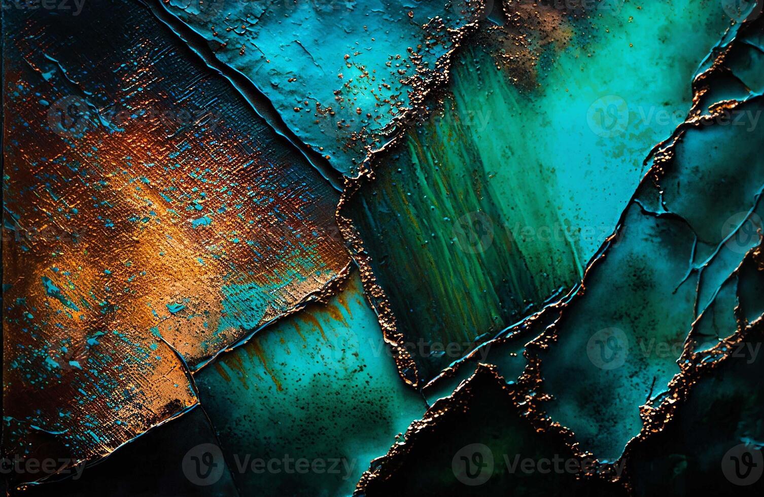 Oxidized Metal blue green Copper Patina. Abstract oil and acryl painting on canvas texture background. . photo