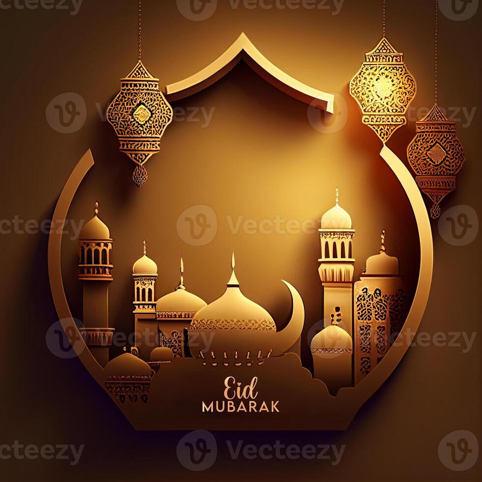 Beautiful Eid mubarak arabic islamic background and banner Design. photo