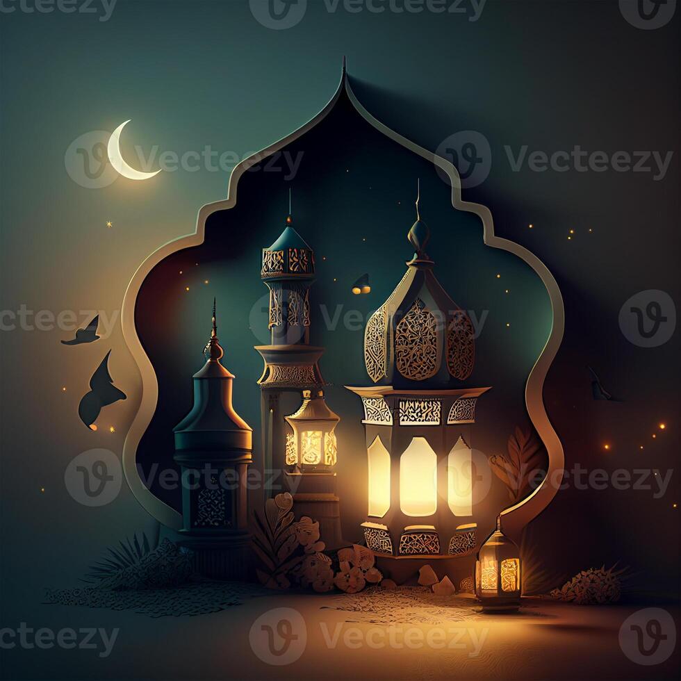 Beautiful Eid mubarak arabic islamic background and banner Design. photo