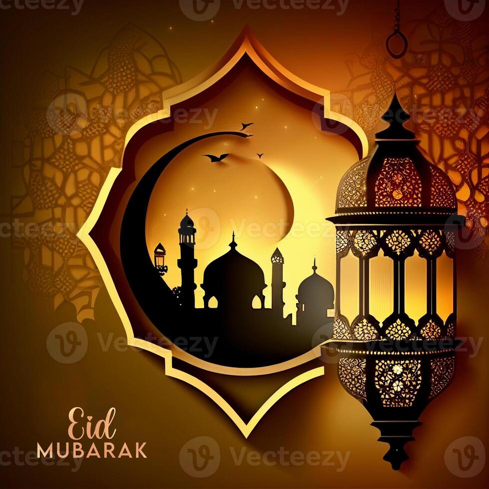 ai generativo hermosa eid Mubarak Arábica islámico antecedentes y bandera diseño. foto