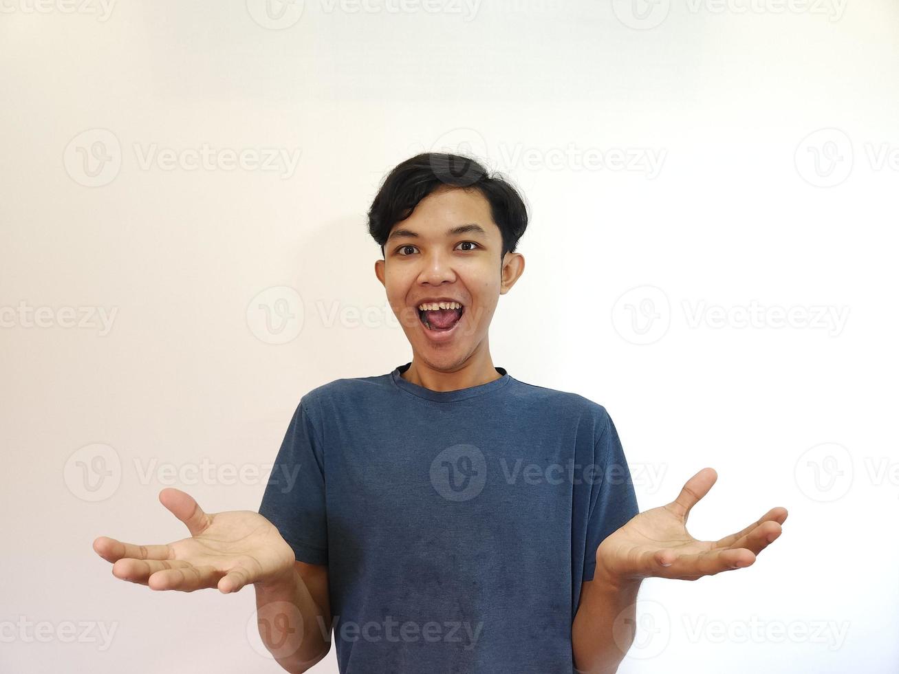 Man with happy expression on isolated background photo