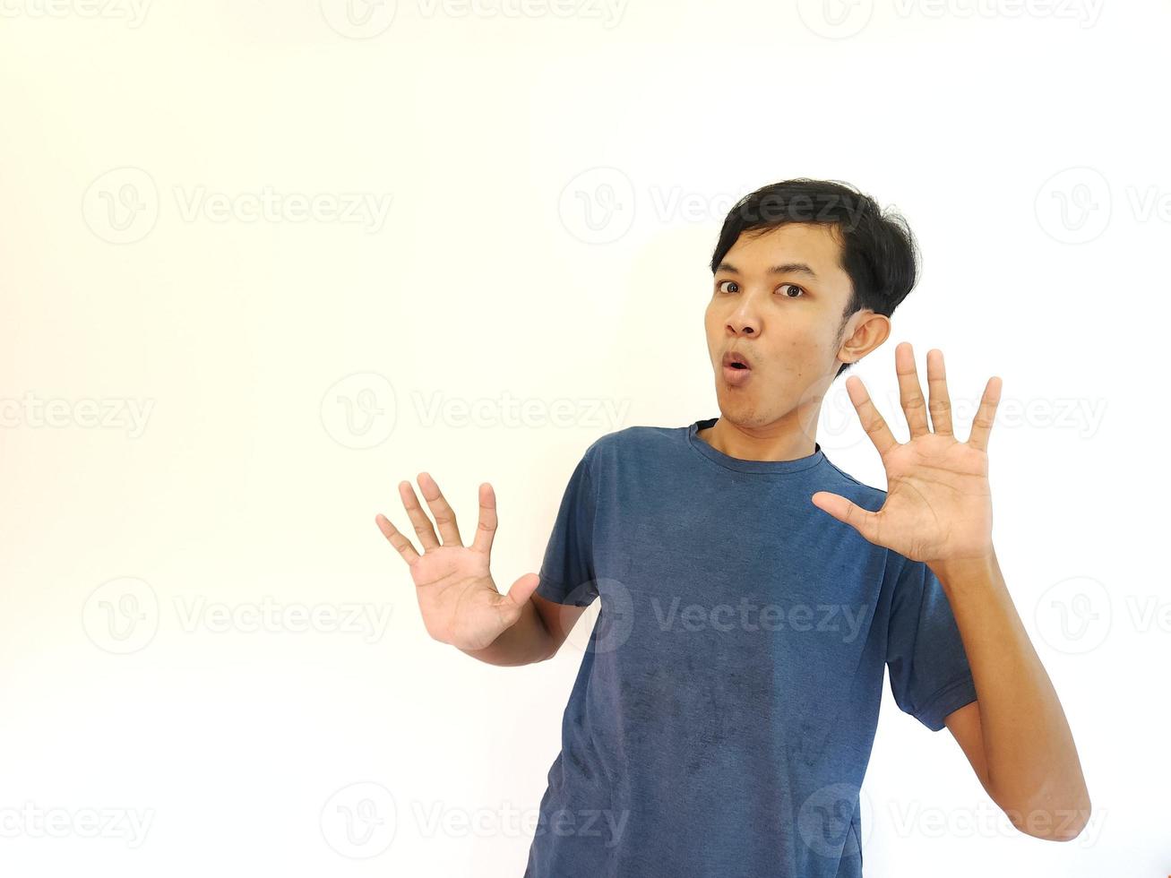 man shocked expression with isolated background photo