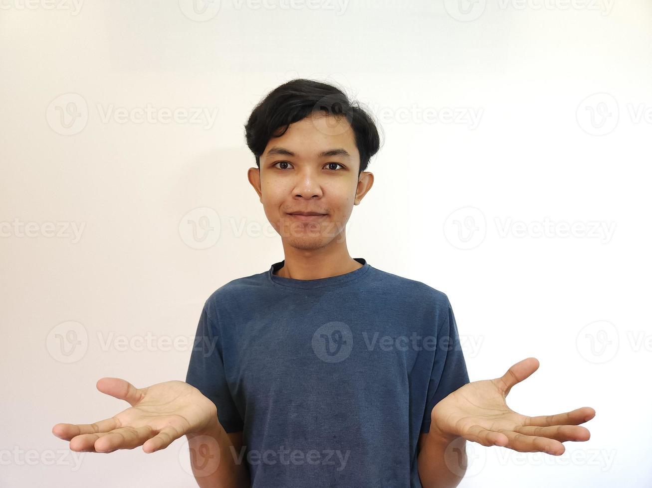 Man with happy expression on isolated background photo