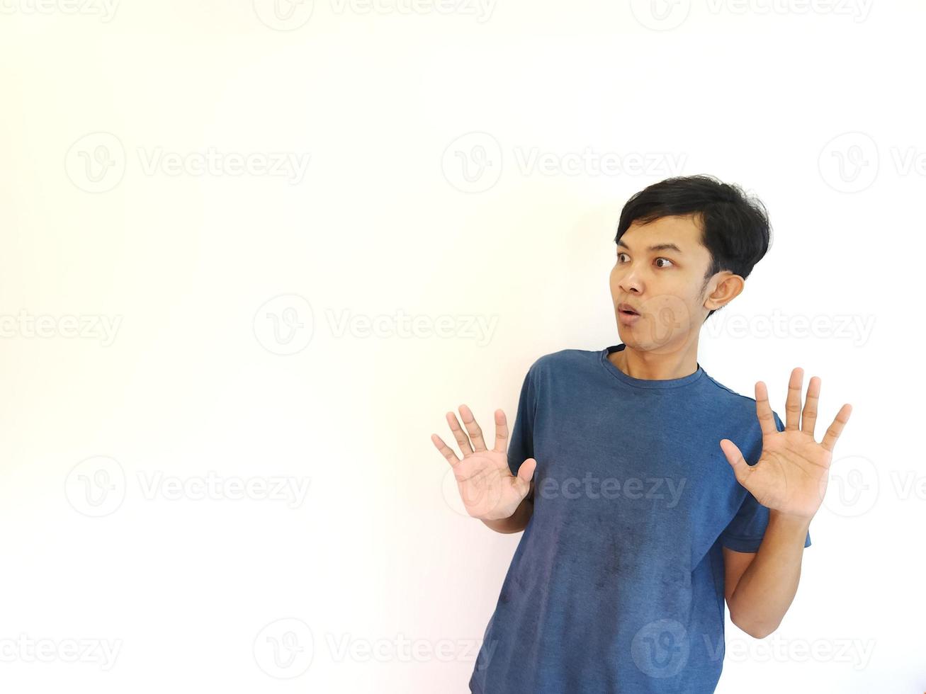 man shocked expression with isolated background photo