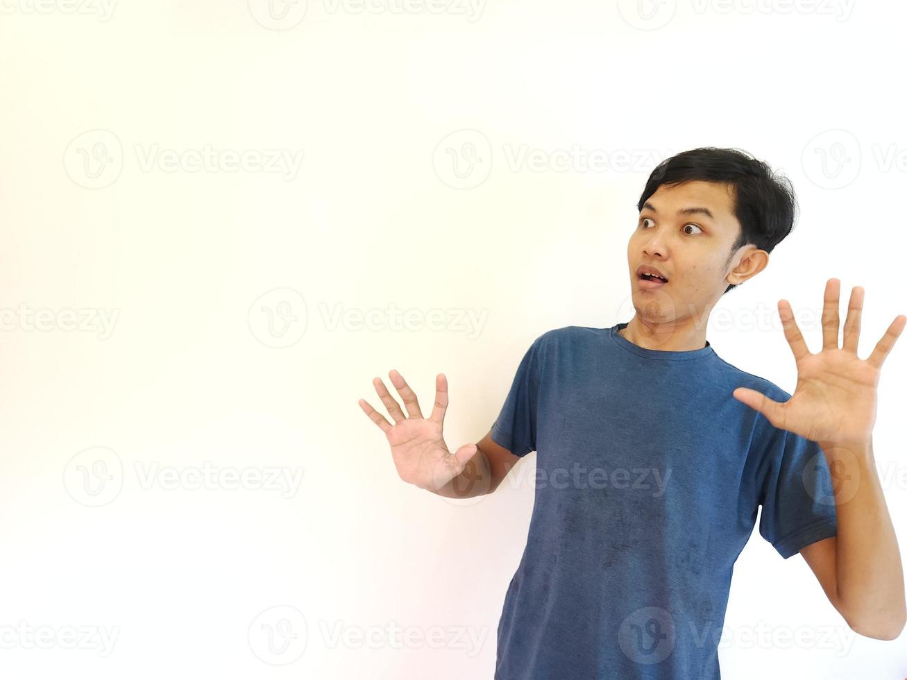 man shocked expression with isolated background photo