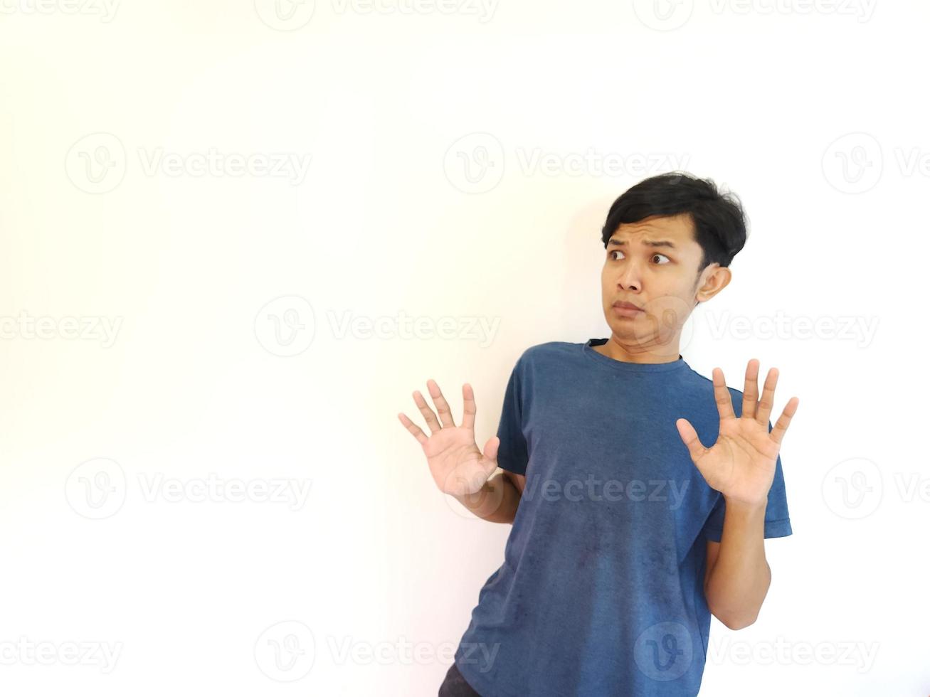 man shocked expression with isolated background photo