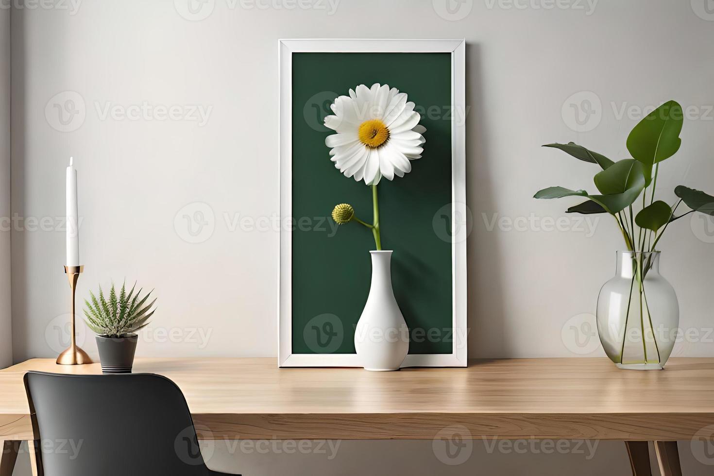 Minimal White Picture Frame Canvas Display With Flower in Vase photo