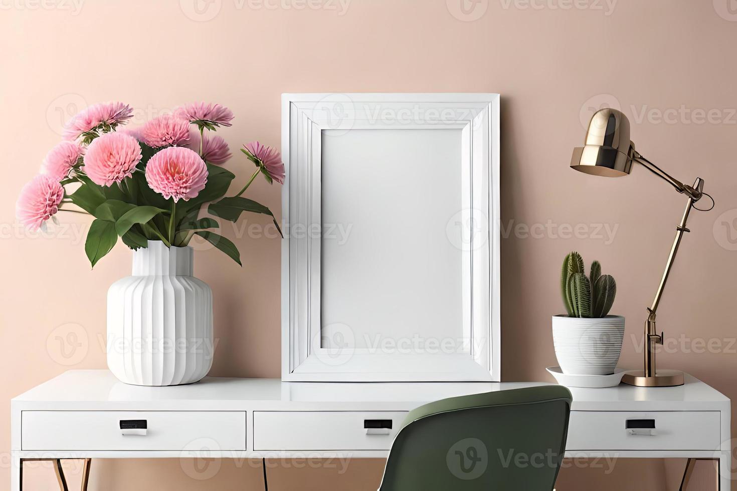 Minimal White Picture Frame Canvas Display With Flower in Vase photo