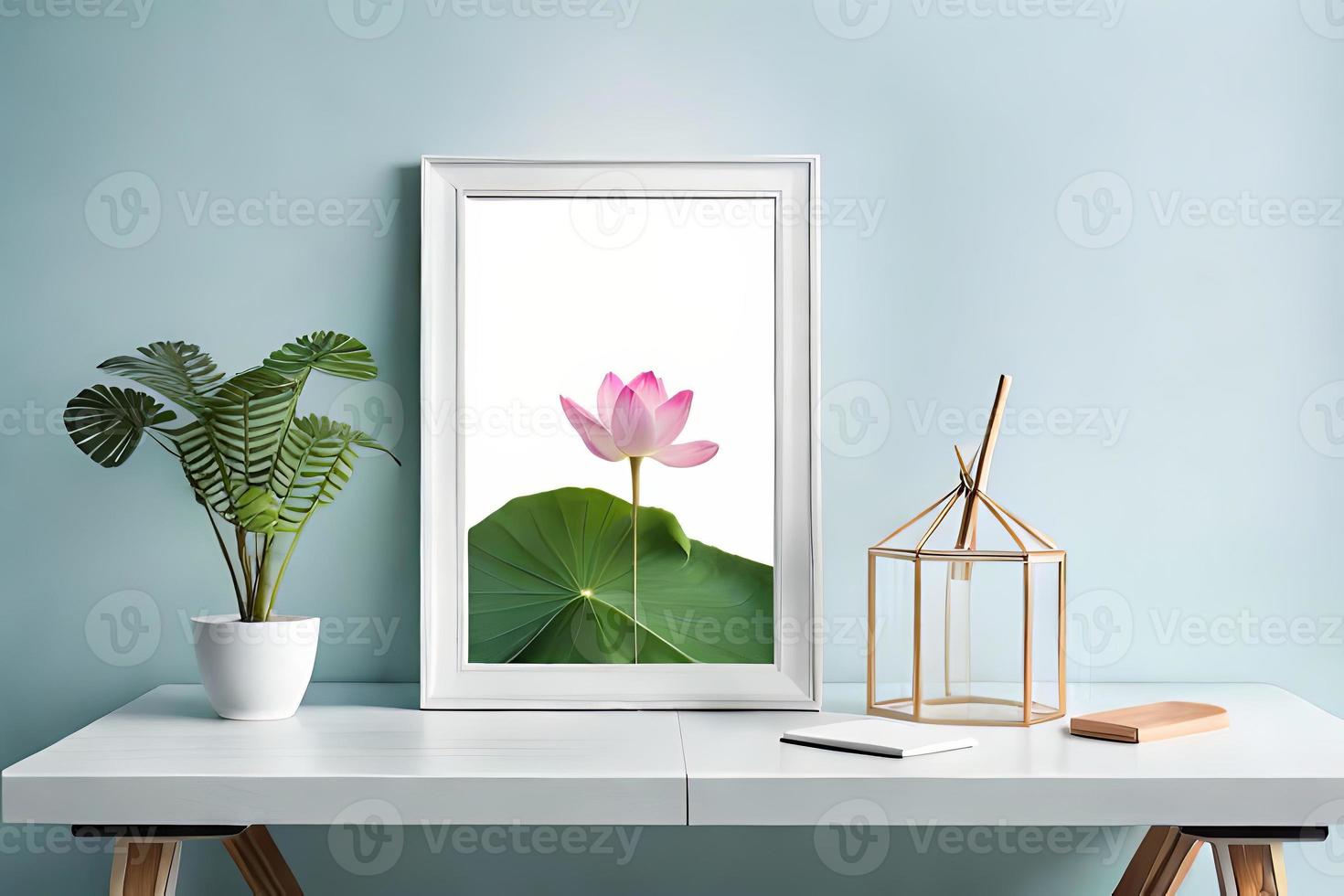 Minimal White Picture Frame Canvas Display With Flower in Vase photo