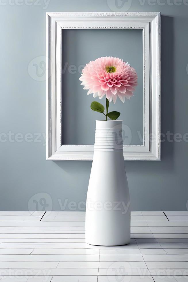 Minimal White Picture Frame Canvas Display With Flower in Vase photo