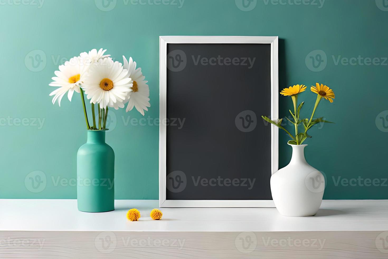Minimal White Picture Frame Canvas Display With Flower in Vase photo