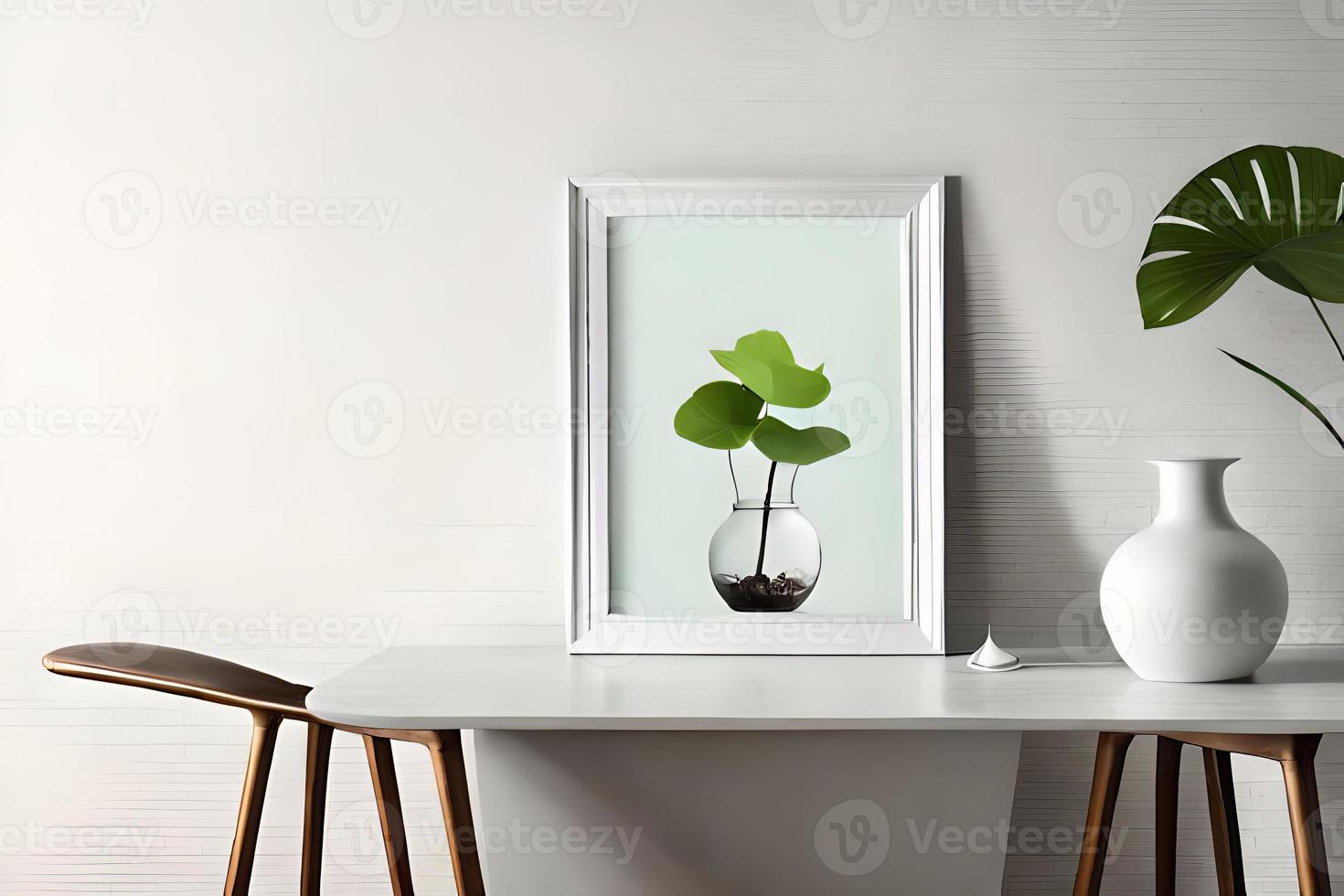 Minimal White Picture Frame Canvas Display With Flower in Vase photo