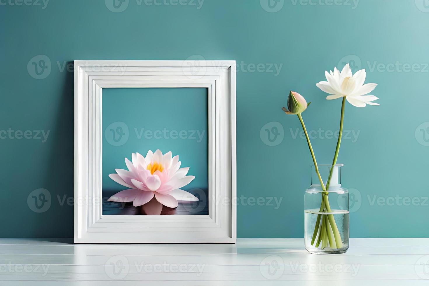 Minimal White Picture Frame Canvas Display With Flower in Vase photo