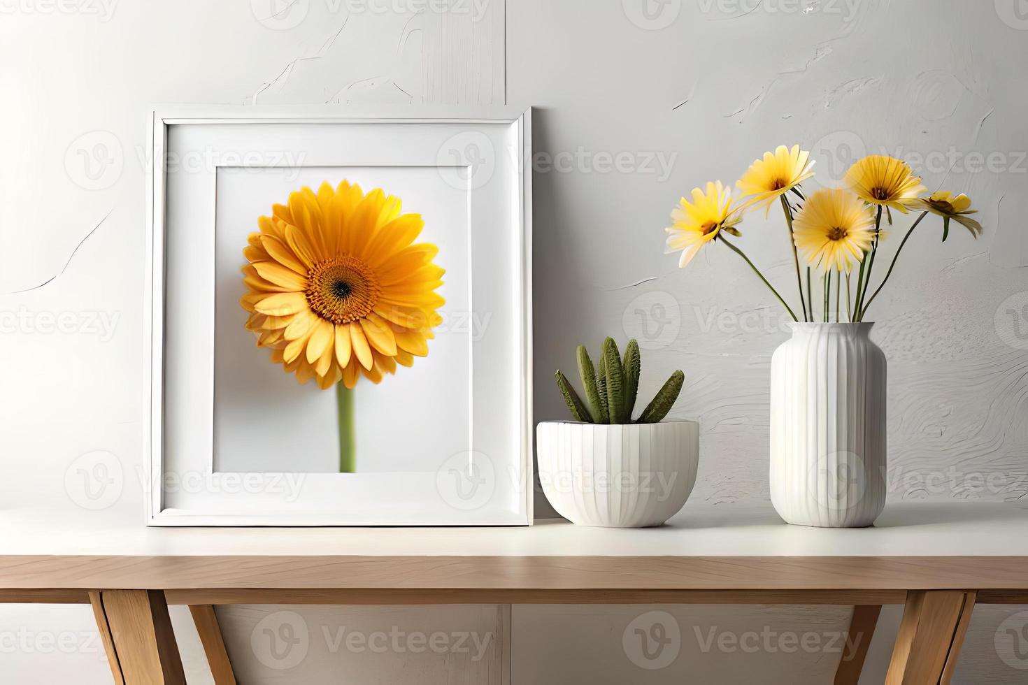 Minimal White Picture Frame Canvas Display With Flower in Vase photo