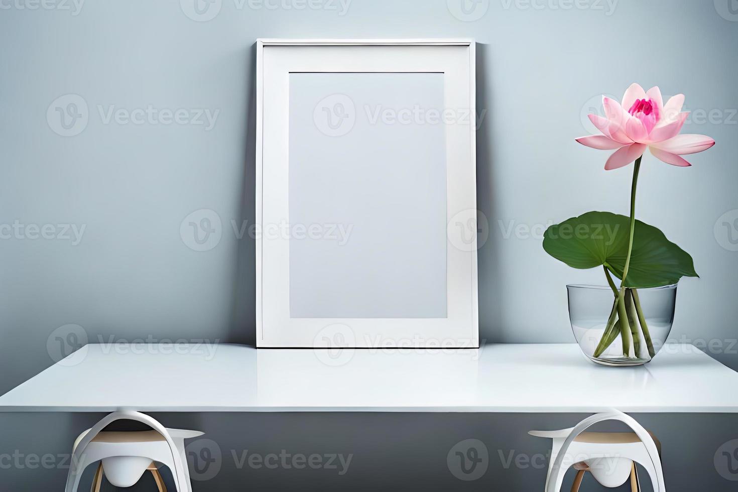 Minimal White Picture Frame Canvas Display With Flower in Vase photo