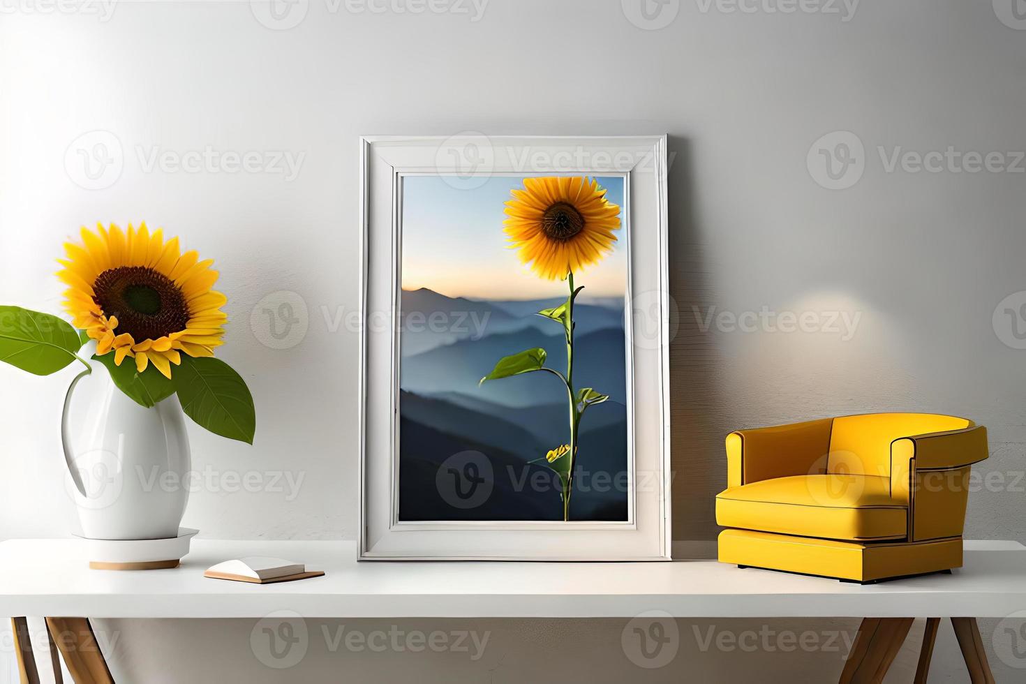 Minimal White Picture Frame Canvas Display With Flower in Vase photo