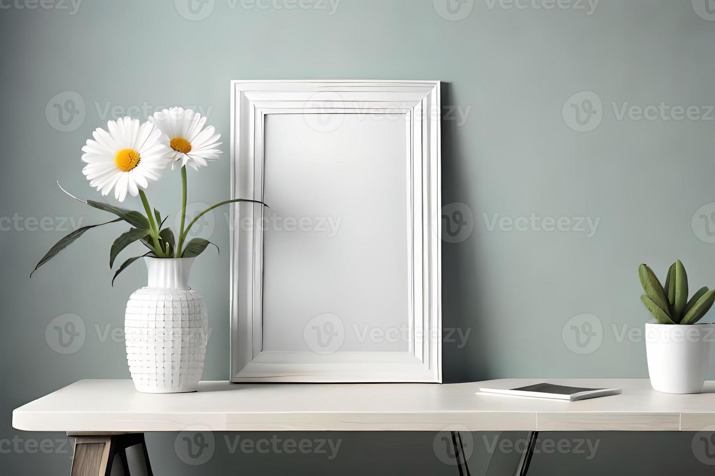 Minimal White Picture Frame Canvas Display With Flower in Vase photo