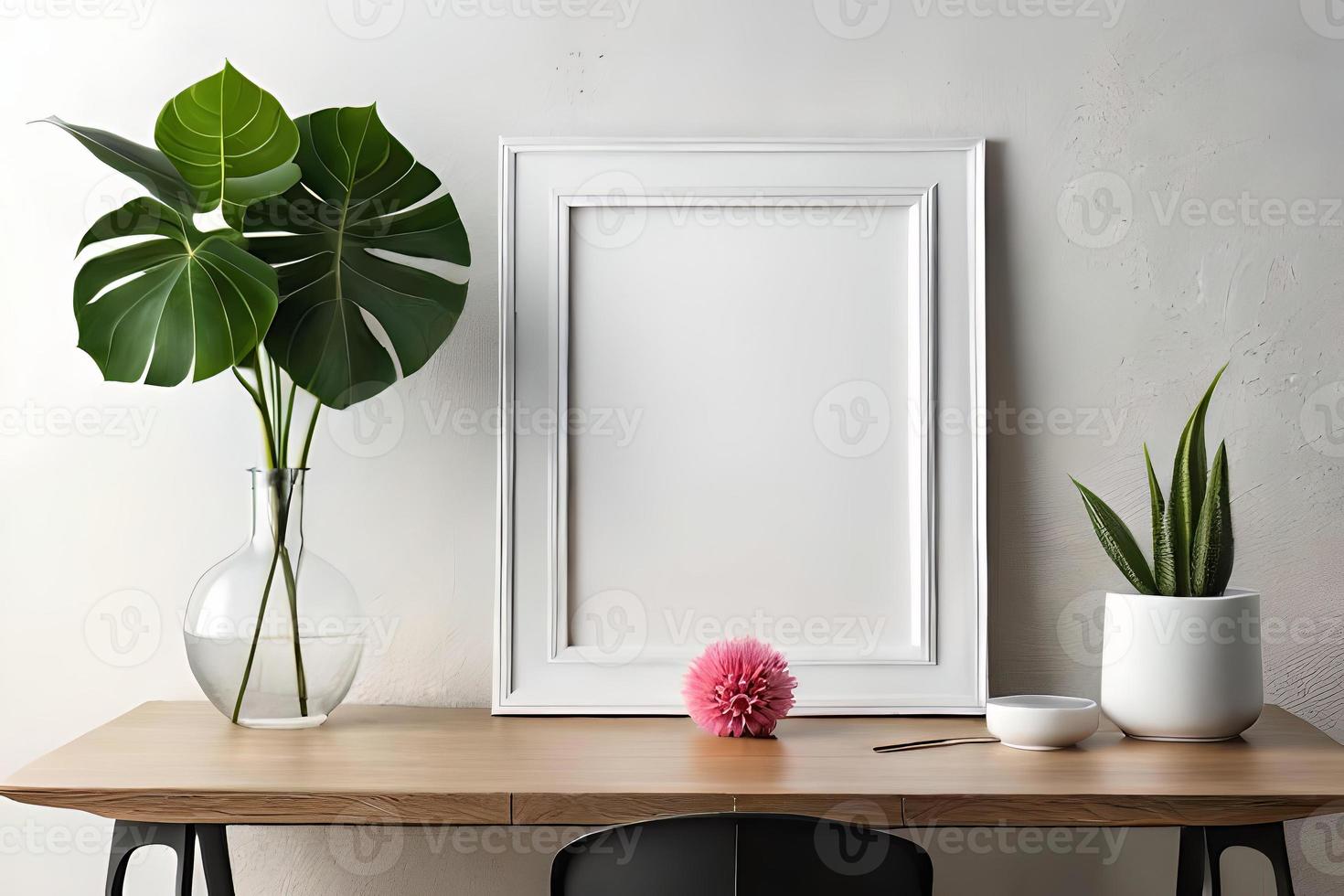 Minimal White Picture Frame Canvas Display With Flower in Vase photo