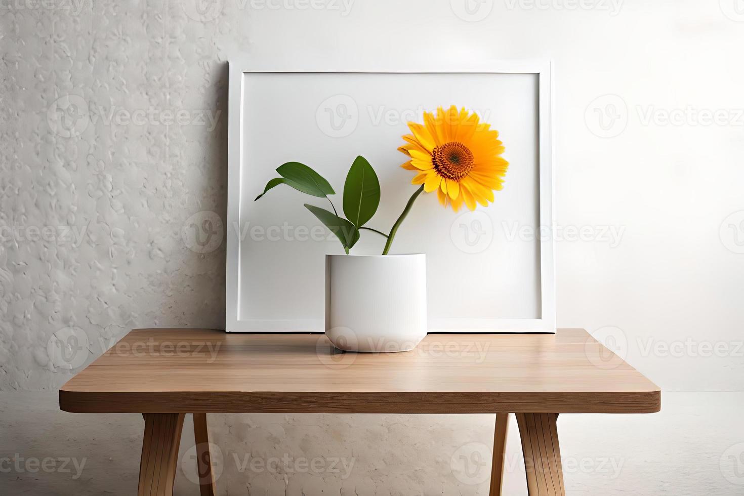 Minimal White Picture Frame Canvas Display With Flower in Vase photo