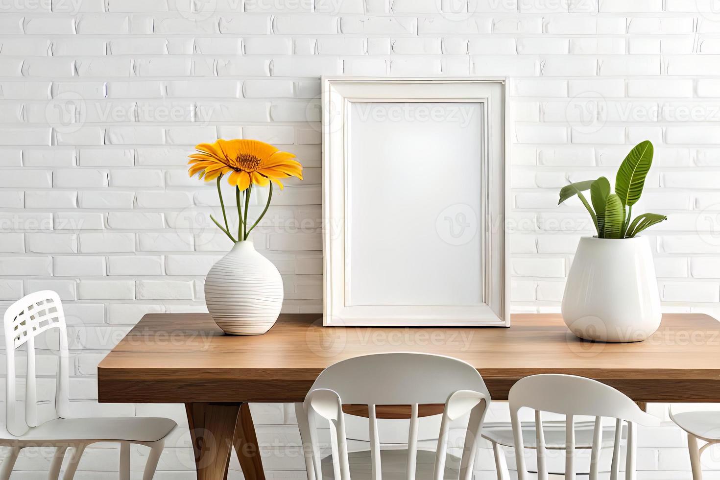 Minimal White Picture Frame Canvas Display With Flower in Vase photo