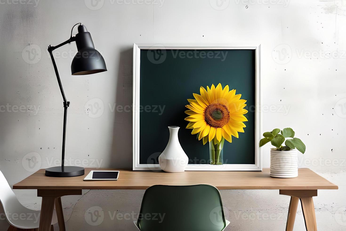 Minimal White Picture Frame Canvas Display With Flower in Vase photo