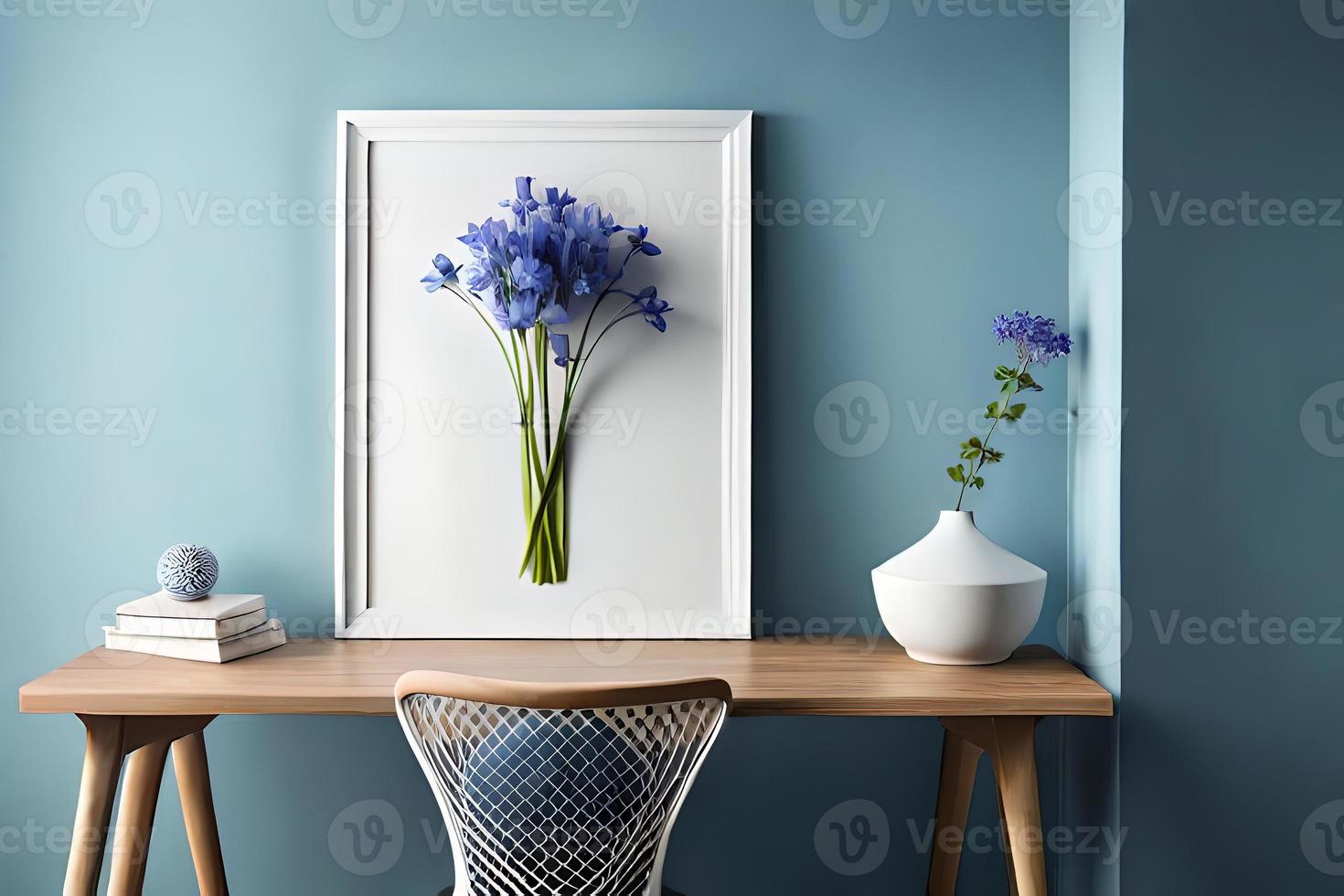 Minimal White Picture Frame Canvas Display With Flower in Vase photo