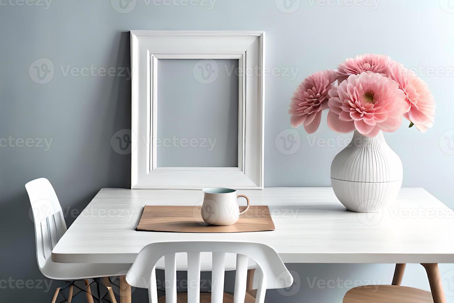 Minimal White Picture Frame Canvas Display With Flower in Vase photo