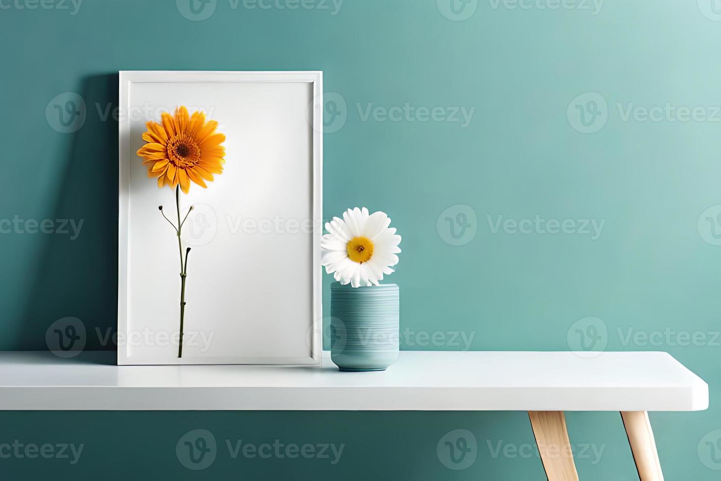 Minimal White Picture Frame Canvas Display With Flower in Vase photo