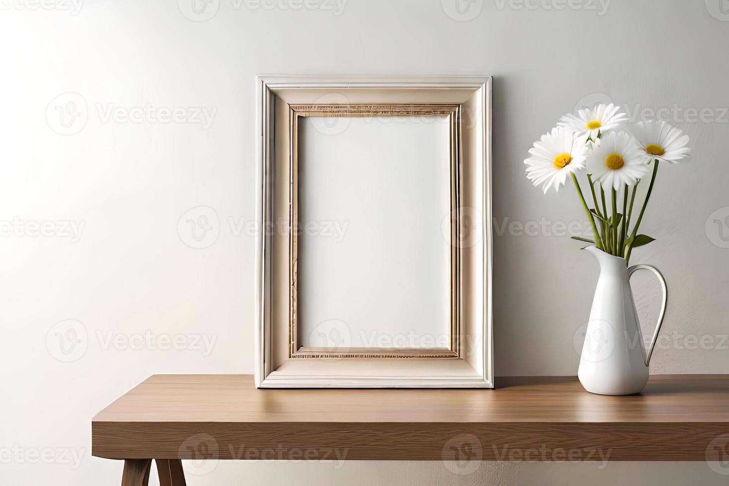 Minimal White Picture Frame Canvas Display With Flower in Vase photo