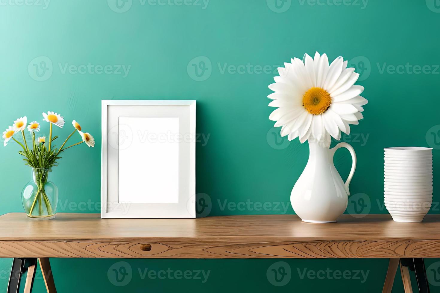 Minimal White Picture Frame Canvas Display With Flower in Vase photo