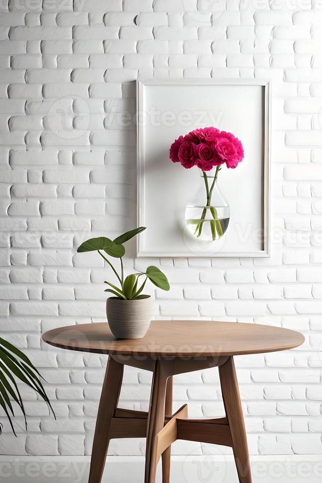 Minimal White Picture Frame Canvas Display With Flower in Vase photo