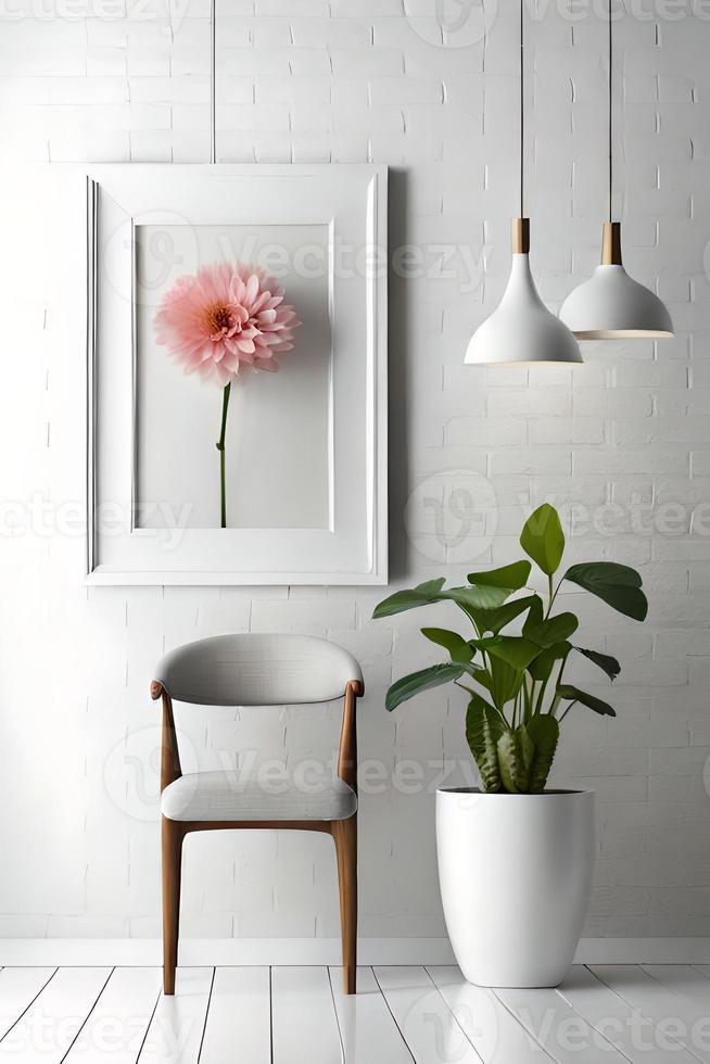 Minimal White Picture Frame Canvas Display With Flower in Vase photo