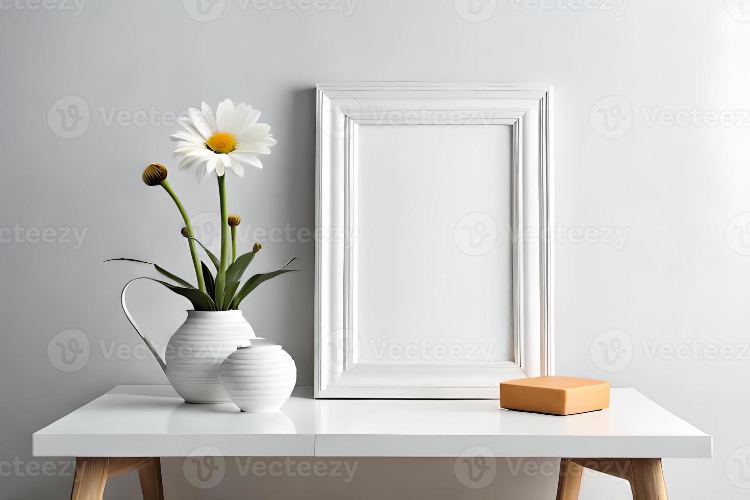 Minimal White Picture Frame Canvas Display With Flower in Vase photo